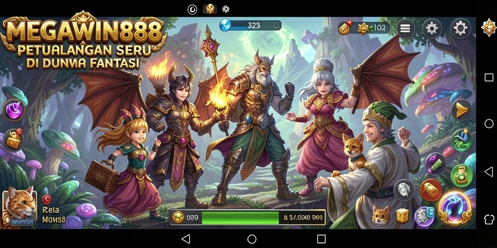 Screenshot gameplay MEGAWIN888 dengan karakter menjelajahi dunia petualangan.