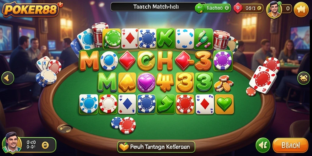 Screenshot utama dari POKER88 yang menunjukkan gameplay Match-3 yang menarik.