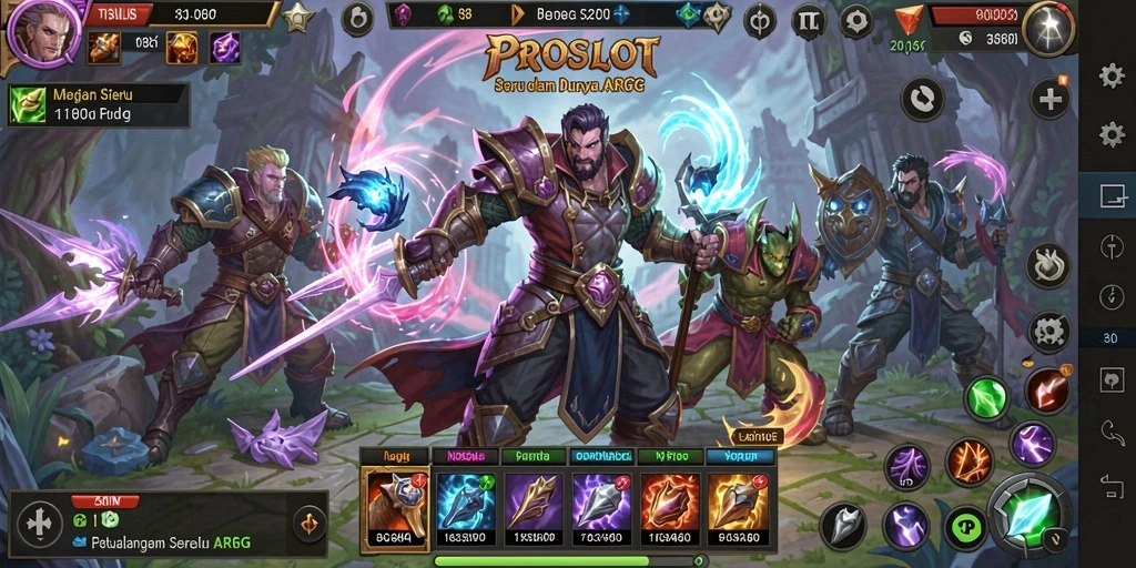Screenshot gameplay PROSLOT menunjukkan pertarungan mendebarkan di dunia fantasi.