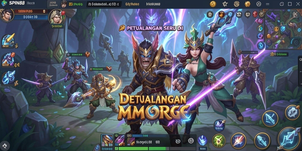 Screenshot gameplay SPIN88 yang menunjukkan pertempuran epik di dunia MMORPG.